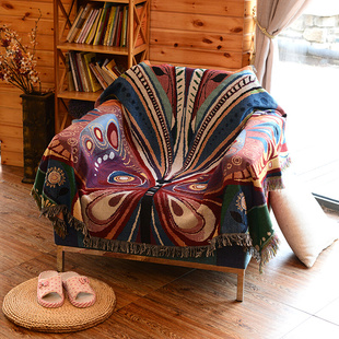 美式田园单人沙发巾垫纯棉线毯民族风布艺挂毯盖巾装饰毯
