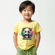 儿童短袖t恤卡通熊猫图案，男童夏装纯棉半袖，女童宝宝白色上衣t童装