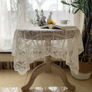 蕾丝桌布餐桌布艺美式茶几，布白色(布白色)法式田园镂空复古圆桌床头柜盖巾