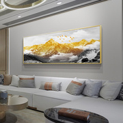 客厅横幅挂画沙发背景墙装饰画新中式大尺寸整幅金山生财有靠山
