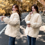 冬季羽绒棉衣女韩版菱格，立领小个子外套短款宽松显瘦加厚棉袄纯色