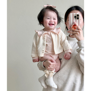 2024春秋套装韩版婴儿刺绣娃娃领连体哈衣+外套女宝宝春装两件套