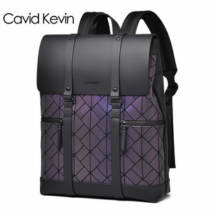 cavidkevin双肩包男欧美时尚格子，旅行背包变色百搭学生电脑书包