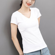 夏装短款纯白色t恤女短袖，修身半袖2022年95上衣，t桖打底衫潮