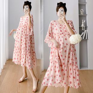 超大码夏季孕妇连衣裙韩版宽松200斤两件套仙女，雪纺碎花长裙潮妈