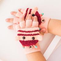 儿童手套冬季保暖宝宝，2-5岁女童五指，翻盖男童半指可爱小蜜蜂手套