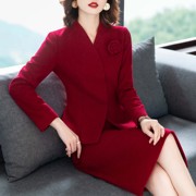 2023秋冬女套装时尚，休闲气质显瘦西装，韩版高档红色大码两件套