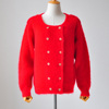 vintage复古毛衣双排扣红色马海毛开衫毛衣粗棒针春季羊毛厚外套