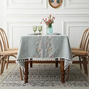 绣花桌布长方形仿棉麻布艺茶几布台布野餐布田园家用餐桌布