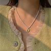 绿色猫眼石项链~复古法式油画风珍珠锁骨链2024年高级感颈链