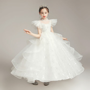 女童白色公主裙花童婚纱礼服蓬蓬纱儿童主持人高端钢琴演出服夏季