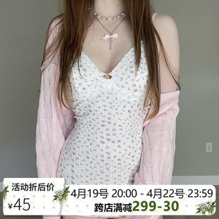 heyoungirl低价~纯欲风蕾丝花朵拼接吊带，碎花裙小清新包臀裙