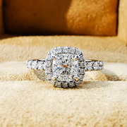 帝兰珠宝18K白金垫形钻石戒指女戒 群镶真钻钻石订婚结婚钻戒戒指