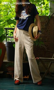 精工细节印花圆领女式宽松短袖T恤324T4UTAS深蓝0.2KG