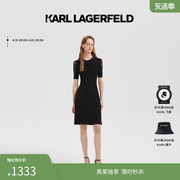 Karl Lagerfeld卡尔老佛爷短袖连衣裙肩部开口设计黑色针织裙