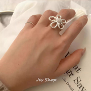 jesshop镂空夸张大花朵，戒指秋冬款时尚，高级感小众设计开口食指戒