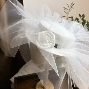 新娘头纱造型帽纱帽子手工白色缎面超仙摄影师化妆时尚道具