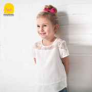 黄色小鸭女童t恤夏装，儿童短袖上衣童装蕾丝，公主女宝上衣2-4岁
