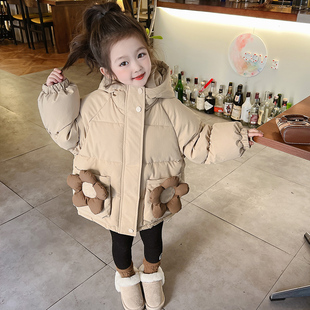 女宝宝棉服冬季女童中长款洋气棉衣2023冬装棉袄儿童加厚外套