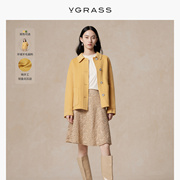 vgrass黄色短款毛呢，外套女年冬季甄选羊毛羊绒