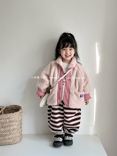 小苹果24冬韩版女童宝宝甜美可爱粉色毛毛两面，穿外套儿童保暖棉衣