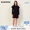 SANDRO Outlet女装优雅荷叶边领收腰深蓝色法式连衣裙SFPRO02026