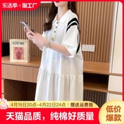 减龄polo领中长款短袖t恤裙女2023年夏季慵懒风体恤裙2024年