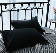 欧式美式全棉纯棉韩式黑色，蕾丝单人枕套，一对多种纯色百搭款