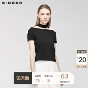 sdeer圣迪奥女2019夏优雅简约创意镂空弧形下摆短袖T恤S19180104