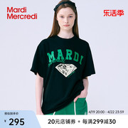 MardiMercredi钻石字母印花t恤男女同款百搭显瘦纯棉宽松短袖上衣