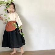 中小童装秋季裙子小女孩中式改良汉服套装高品质复古风三件套