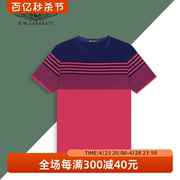bm.sabarati夏季男装玫红，针织薄款蓝色条纹圆领，短袖t恤17