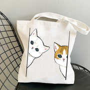 Kawaii Cat日系可爱猫咪印花帆布包原宿单肩包学生时尚手提购物袋