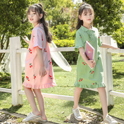 刺绣樱桃女童连衣裙，2024夏季儿童装polo衫裙，女孩夏装公主裙子