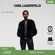 KARL LAGERFELD卡尔拉格斐黑色圆领皮草外套老佛爷216W1503