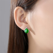 韩版镀银玉髓耳钉女绿玛瑙水晶耳环简约时尚镶钻耳饰个性学生首饰