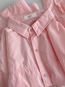 超好看粉色纯棉长袖衬衫，女2024年春装宽松别致韩版宽松上衣