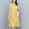 纯棉文艺黄色连衣裙女2024夏季设计感口袋，宽松显瘦中长款裙子