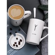 创意个性陶瓷马克杯带盖勺咖啡杯，家用情侣喝水杯子，男生办公室茶杯