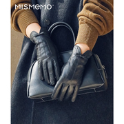 MISMEMO羊皮手套女冬季加绒保暖高级感复古优雅真皮手套 经典黑色