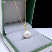 12mm18k金天然(金天然)珍珠，吊坠女正圆强光，无暇气质海水珍珠项链坠配证书