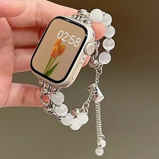 适用苹果appleiwatch987654321手表表带猫眼石金属小香