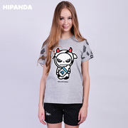 hipanda你好熊猫设计潮牌女式卡通奶牛熊猫情侣，上衣休闲短袖t恤
