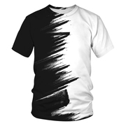 黑白t恤男2024短袖，3d印花立体效果设计感情侣个性学生上衣