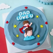 父亲节蛋糕装饰软陶超人，爸爸super父子父女，爱爸爸蛋糕插牌插件