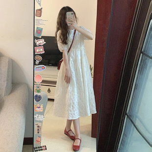 高级感白色连衣裙女夏季韩版法式泡泡袖收腰显瘦很仙桔梗长裙
