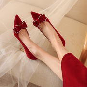 红色方跟婚鞋新娘鞋秀禾婚纱两用网红高跟鞋气质名媛红鞋女款秋冬
