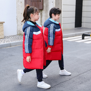 秋冬小学生校服幼儿园园服初中生，运动加厚中长款棉服儿童红色外套