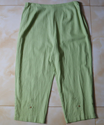外贸亚麻女士九分裤麻料裤子绿色钉珠松紧腰-5001