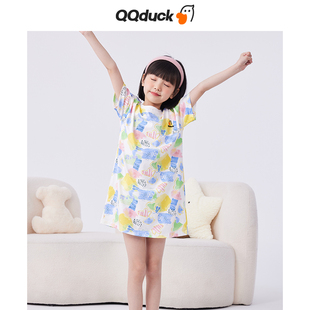 QQduck可可鸭女童家居服短袖夏季T恤裙透气宽松舒适儿童睡裙睡衣